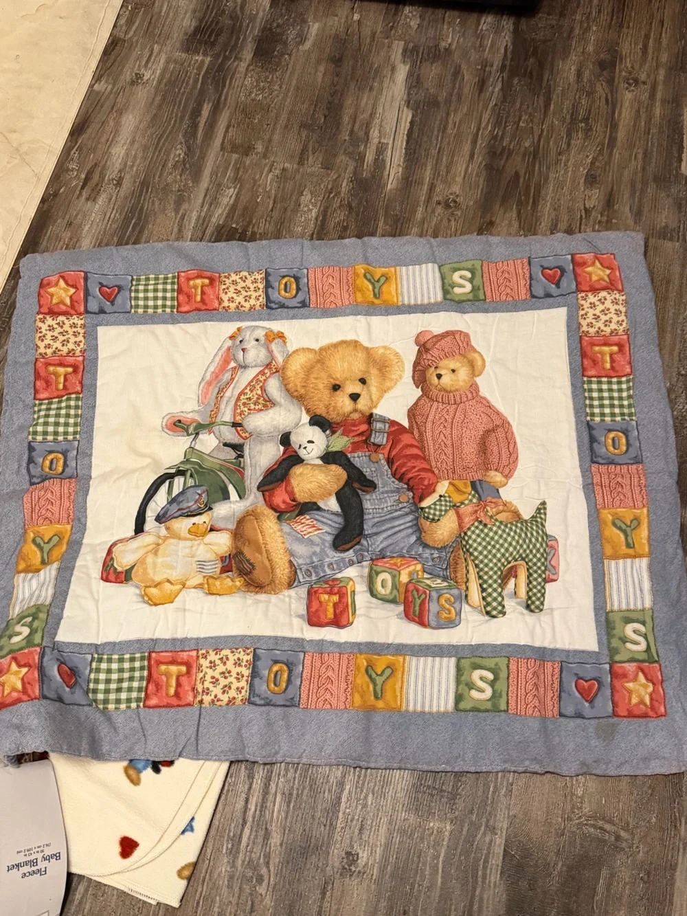 Vintage Blue Jean Teddy Baby Comforter & Crib Sheet Noah’s Ark